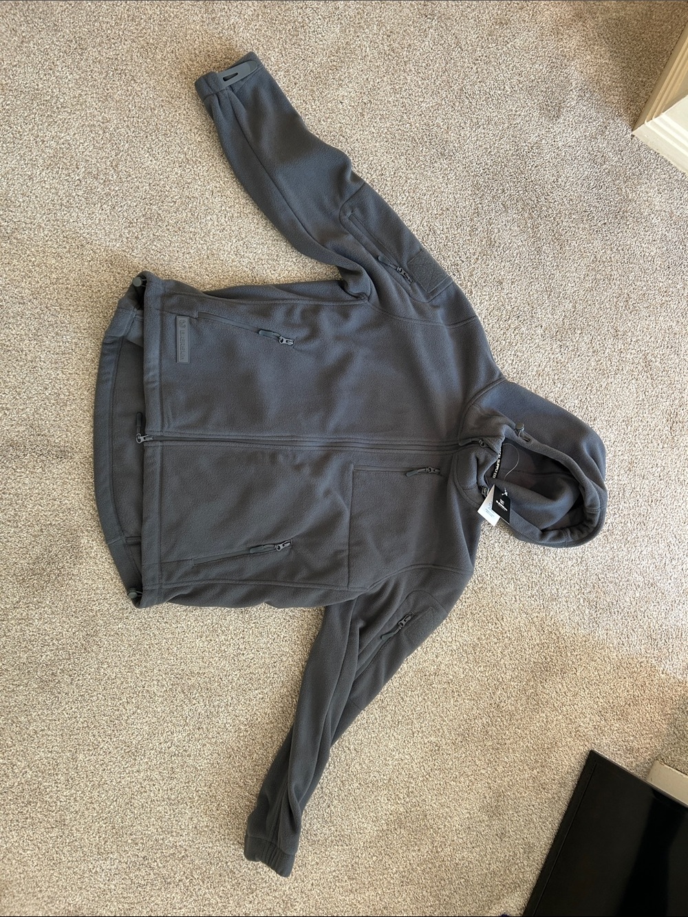 Men's Military-Style Hooded Fleece Jacket in Dark Gray
